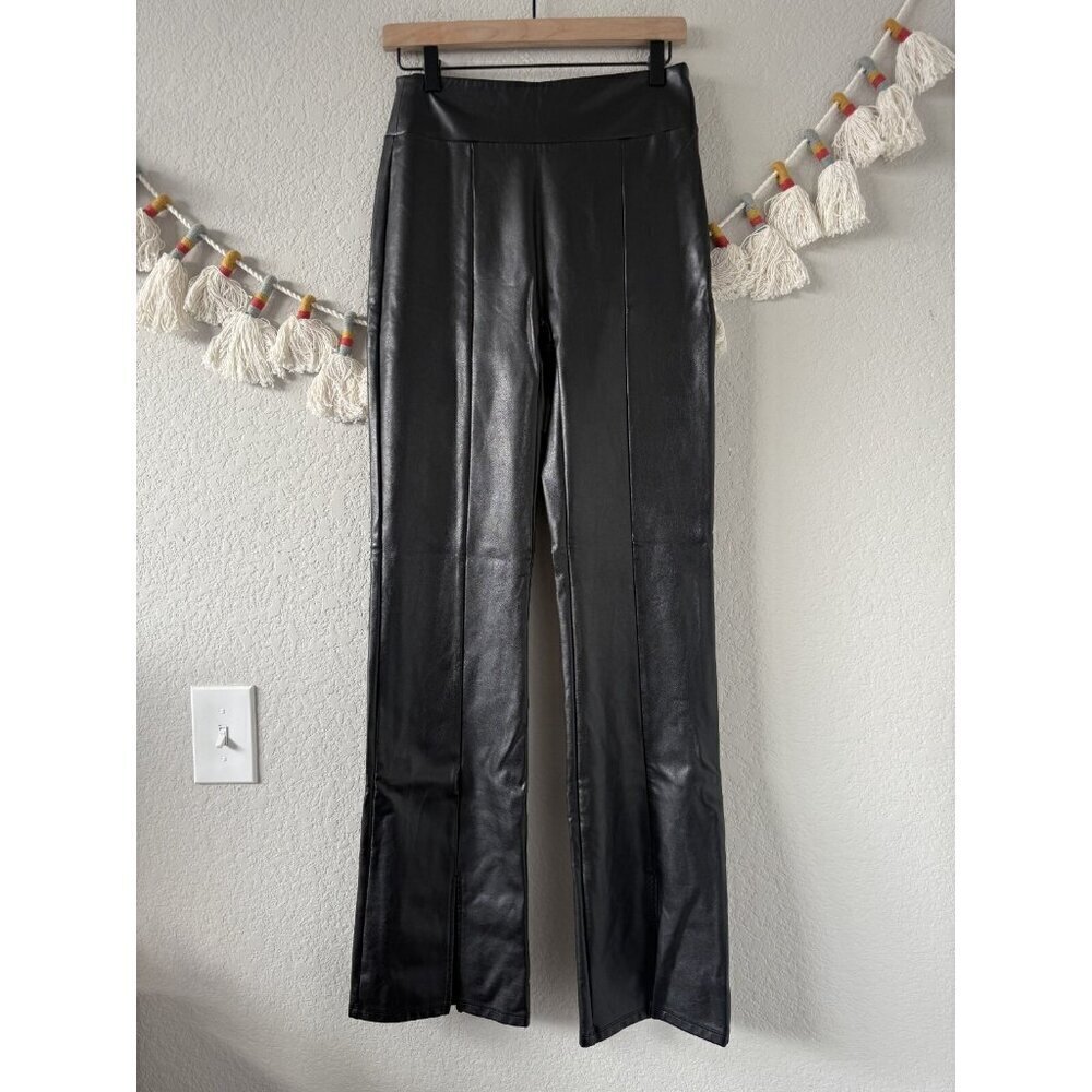 Abercrombie & Fitch Vegan Leather Straight Slit Leg Pull On Pant Grunge Black ML